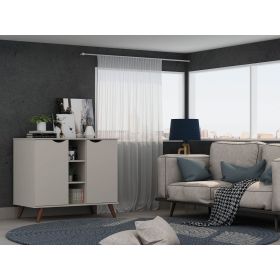 Manhattan Comfort Hampton 39.37 Buffet Stand Cabinet with 7 Shelves and Solid Wood Legs in Off White