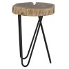 12" Acacia Wood End/Side Table, Living Room Accent Stool, Iron Hairpin Legs, Home DÃ©cor, Brown/Black
