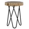 12" Acacia Wood End/Side Table, Living Room Accent Stool, Iron Hairpin Legs, Home DÃ©cor, Brown/Black