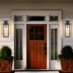 20H Set Of 2 Modern Outdoor Wall Lanterns With Black Metal Frame And Clear Glass, Weatherproof Wall Sconces For Porch, Garage, Or Entryway Lighti (Color: Black)