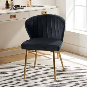 Upholstered Wingback Accent Side Chair w/ Gold Metal Legs (Option: Black Velvet)