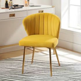 Upholstered Wingback Accent Side Chair w/ Gold Metal Legs (Option: Mustard Yellow Velvet)