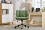 Leather Criss Cross Chair with Flip-Up Armrests, Cross Legged Office Chair on Wheels