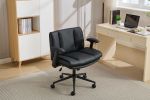 Leather Criss Cross Chair with Flip-Up Armrests, Cross Legged Office Chair on Wheels